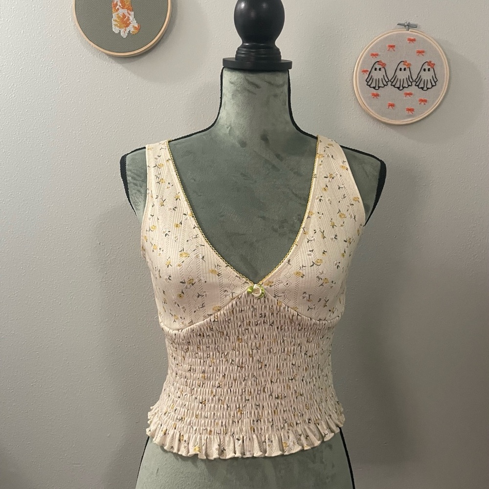 Floral Cream Smocked Women's Top